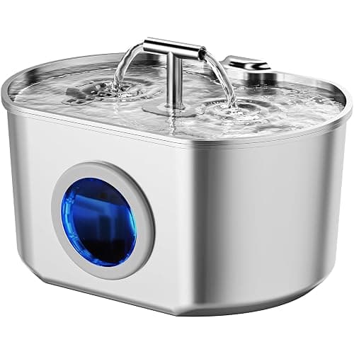 Cat Water Fountain Stainless Steel - Pet Drinking Fountain for Cats Indoor - 2.2L/74oz Automatic Water Dispenser with Watering Level Window (1 Filter) - Image 1