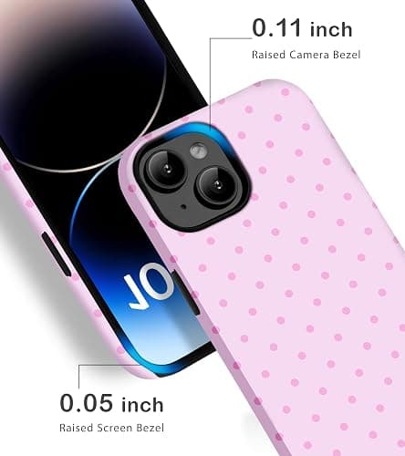 Amzfield for iPhone 13 Case for iPhone 14 Case Cute Polka Dot Aesthetic Retro Design for Valentines Fall Women Girls Simple Girly Chic Pretty Dual Layer Hybrid Protection Elegant Case, Pink thumbnail 4