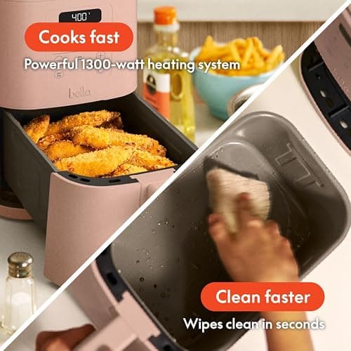 bella 4Qt Slim Air Fryer, Fits-anywhere™ Kitchenware, EverGood™ Ceramic Nonstick Coating, Adjustable Temperature, 6 Preset Cooking Options, 60 Min Auto Shutoff w Audible Tone, 3.3lb Capacity, Blossom thumbnail 5