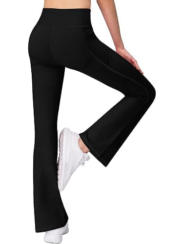 AENLLEY Girl Yoga Flare Wide Leg Tummy Control Stretchy Pants for Causal with Pockets 3 Pack thumbnail 2