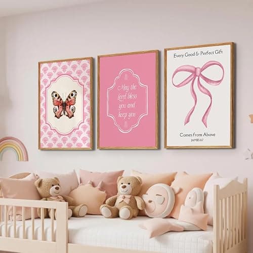 6Pcs Pink Christian Bible Verse Wall Art Floral Scripture Quotes Bow Butterfly Religious Pictures Preppy Aesthetic Prints Trendy Faith Painting for Girls Bedroom Home Decor 12x16 Inch Unframed Posters thumbnail 6