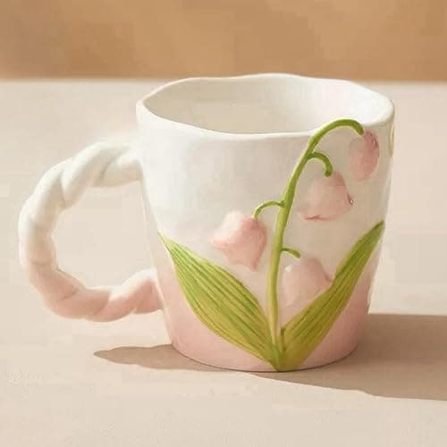 Zigihos Flower Mugs with Handle, Cute Ceramic Coffee Teacups for Women, Floral Girly Mugs for Christmas, 13oz (Pink) - Image 1