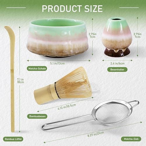 5-teiliges Matcha-Set,Matcha-Tee-Set, Matcha-Besen-Set – Perfekt für Einsteiger. Stylisches Matcha-Set mit Matcha-Besen, Matcha-Filtersieb und Matcha-Schale. Neue Farbgestaltung 2025. thumbnail 2