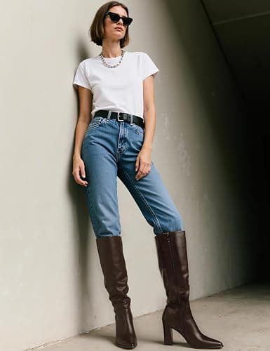 Easyfox Knee High Boots Women Pointed Toe Chunky Heel Fall Tall Boots Side Zipper Faux Leather Long Boots for Women thumbnail 6