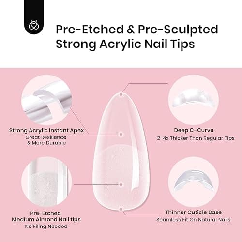 Beetles Tipex Instant Apex Nail Tips Almond Medium Acrylic Nail Tips, Pre-Etched Pre-Building Strong Thick Long Lasting,16 Sizes,192 Pieces thumbnail 7