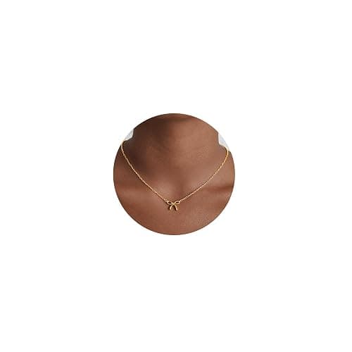 Treasure Bender Christmas Gifts Stocking Stuffers Bow Gold Necklace for Women Non Tarnish Dainty 14k Gold Plated Pendant Necklaces Trendy Cute Charm Bow Necklace Gold Jewelry for Women Birthday Gift - Image 1