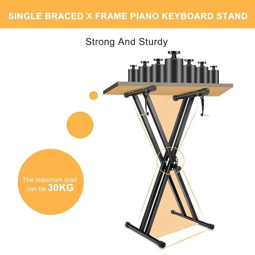 Trintion X Frame Music Keyboard Stand - 49cm-97cm Adjustable Universal Classic & Electronic Piano Stand with Locking Straps (7 Position Folding Height) thumbnail 6