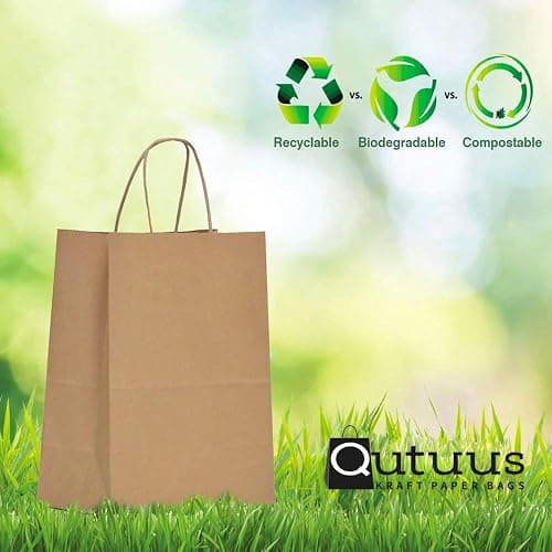 Qutuus 10x5x13 Kraft Paper Bags 100 Pcs Kraft Shopping Bags, Paper Gift Bags for Retail, Merchandise, Recycled Bulk Paper Sacks, Brown Paper Bags with Handles Bulk thumbnail 4