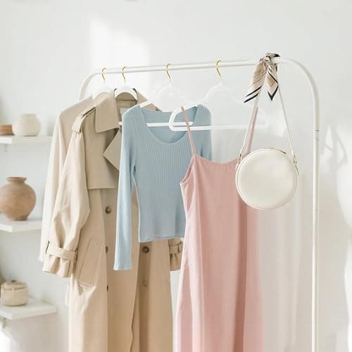 ManGotree Velvet Coat Hangers with 360° Swivel Gold Hook, Non-Slip Felt Suit Hangers, Ultra-Thin Space Saving Clothes Hanger for Jacket, Sweater, Shirt, Dress, Pants (66 Pack, White) thumbnail 2