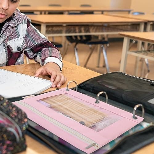 SKYDUE Pencil Pouch for 3 Ring Binder, Zipper Pencil Pouches for Girls Boys, Clear Window Pencil Bag, 3 Ring Pencil Pouch Case for Binder, Durable Organizer for School Supplies thumbnail 2