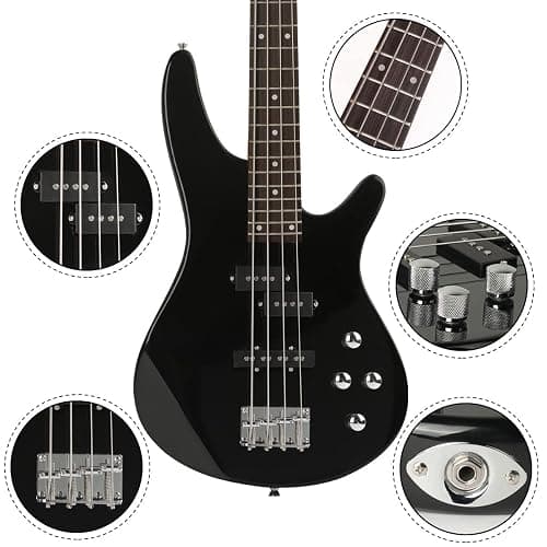 Bullfighter Electric Bass Guitar 4 Strings Full Size P Bass Beginner Kit Black for Starter with Gig Bag, Guitar Strap, and Guitar Cable (Black) thumbnail 5