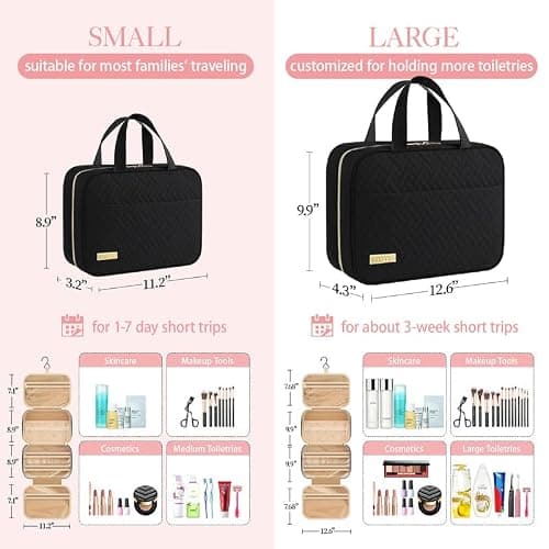 HOTOR Travel Toiletry Bag - Hanging Toiletry Bag for Women & Men, Makeup Bag/Big Comparment, Waterproof for Travel Accessories, Travel Essentials, Medium, Black thumbnail 3