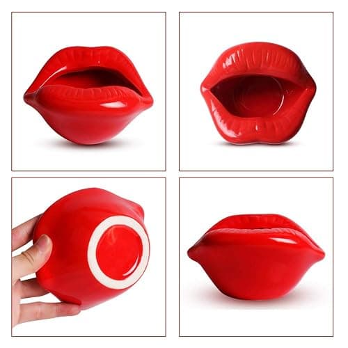 Ceramic Lip Shape Ashtray Cigarette Ash Holder Smoking Accessories Lips Storage Decoration Ashtray Figurines Tabletop Ornaments Creative Cigar Ash Tray For Smokers Home Office Decor (Red) thumbnail 5