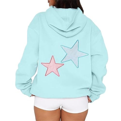 QYZ-Top Womens Cheetah Leopard Star Hoodie Graphic Print Fleece Y2k Oversized Hooded Sweatshirt thumbnail 2