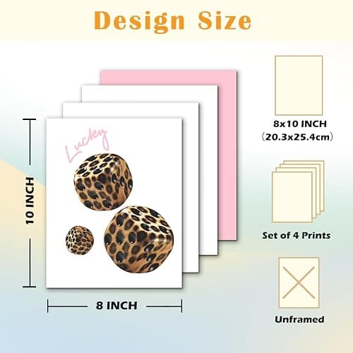 JINYO Coquette Pink Leopard Print Bow Lucky 8 Ball Dice Star Wall Art Prints Set of 4, Funky Y2K Pink Leopard Aesthetic Wall Decor Posters Pictures for Home Girls Room Apartment, 8x10 Unframed thumbnail 7