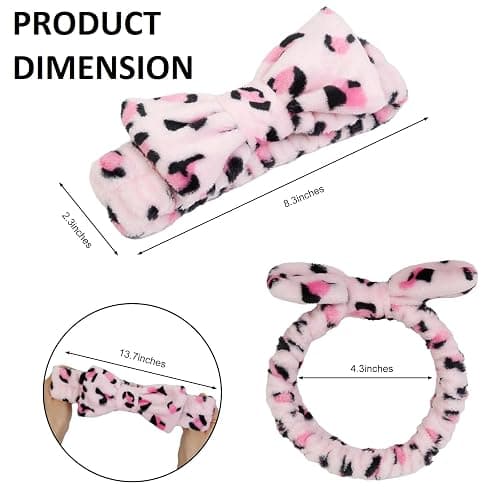Huachi Pink Leopard Soft Microfiber Spa Headbands for Women Washing Face, Cute Skincare Headband with Bow, Face Wash Headbands for Teen Girls, Party Favors Bow Hair Band thumbnail 2