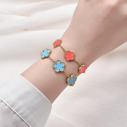 FLY FEI 18K Gold-Plated Four Leaf Clover Bracelet for Women,Adjustable lucky Bracelet Set Jewelry Gift-Hypoallergenic Charm for Birthdays, Wellness & Daily Wear thumbnail 3