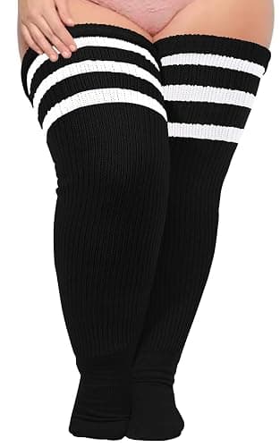Moon Wood Plus Size Thick Thigh High Socks for Thick Thighs- Extra Long Striped Over the Knee Halloween Socks Leg Warmers - Image 1