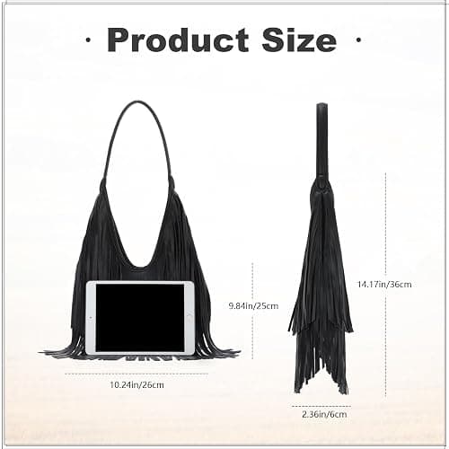 LUI SUI Fringe Hobo Purses for Women Vintage Black Fringe Shoulder Bag Western Tassel Handbags thumbnail 5