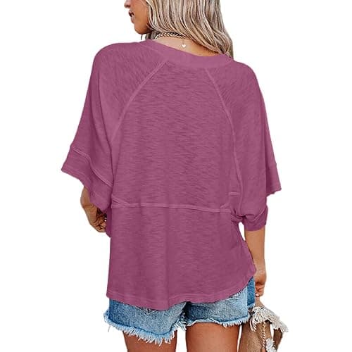 Sovelen Women's Summer Casual Crewneck Batwing Half Sleeve T-Shirts Solid Color Loose Fit Cute Basic Flowy Tops Tees Blouses thumbnail 3
