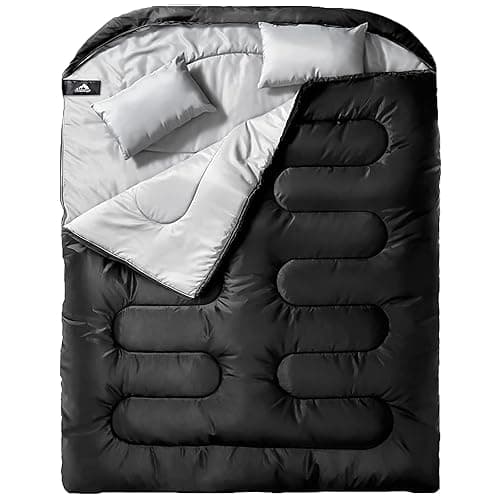 MEREZA Double Sleeping Bag for Adults Mens with Pillow, XL Queen Size Two Person Sleeping Bag for All Season Camping Hiking Backpacking 2 Person Sleeping Bags for Cold Weather & Warm - Image 1