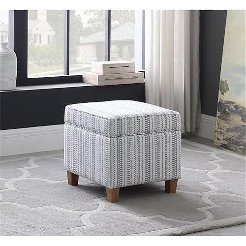 HomePop Home Decor | K7342-F2359 |Classic Square Storage Ottoman with Lift Off Lid | Ottoman with Storage for Living Room & Bedroom, Blue Stripe Large thumbnail 2