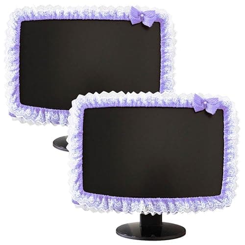 ZUYYON 2 Pcs 23''-26'' Lovely Computer Monitor Cover with Bow-Knot Cute Elastic Monitor Dust Cover Protector Monitor Accessories Laptop TV LCD Screen Monitor Decor(Purple) - Image 1