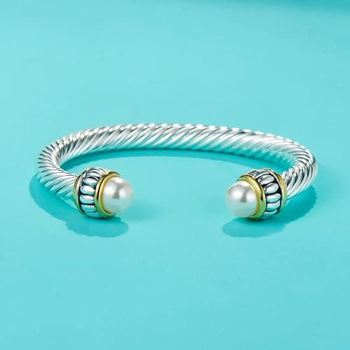 UNY JEWEL Jewelry Chinese Dragon Scale Ball, Dragon Cuff Bangle, Spring Open Two Tone Twisted Cable Vintage Cuff Bangle thumbnail 2