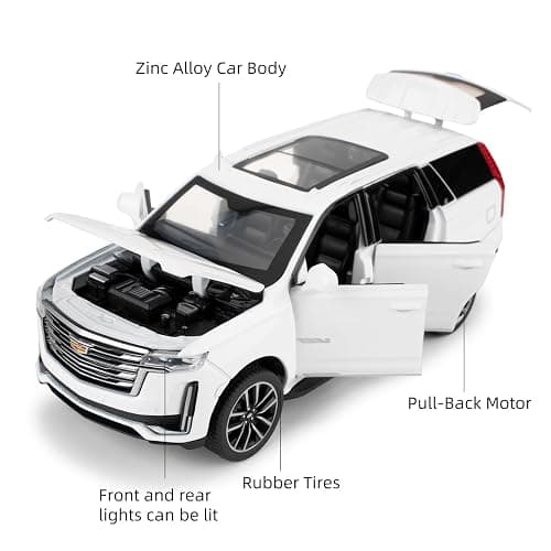 LOVEPOSELY 1:32 Scale Car Model Compatible for Collectible Escalade SUV Diecast Toy Vehicle, Zinc Alloy Pull Back Toy Car with Sound and Light for Adult Boys Girls 3 4 5 6 7 8 (White) thumbnail 4