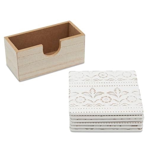 Juvale Wooden Coasters Set of 6-3.8 in, White, Square, Farmhouse Style - Coaster Holder for Coffee Table & Bar Decor - Kitchen & Living Room Decor thumbnail 8