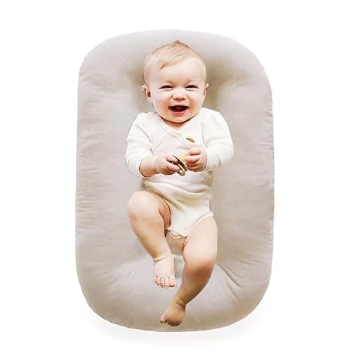 Vicorise 100% Cotton Baby Lounger Play Mat,Tummy Time Mat with Cover for 0-24 Months Newborn Baby,Washable Play Gym Mats for Home Travel-Apricot - Image 1