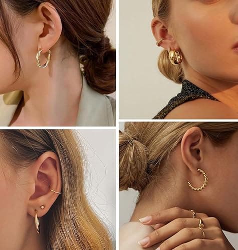 45 Pairs Gold Hoop Earrings Set for Women, Chunky Gold Earrings Multipack, Trendy Hypoallergenic Silver Hoop Earring Pack (Style2-gold) thumbnail 4