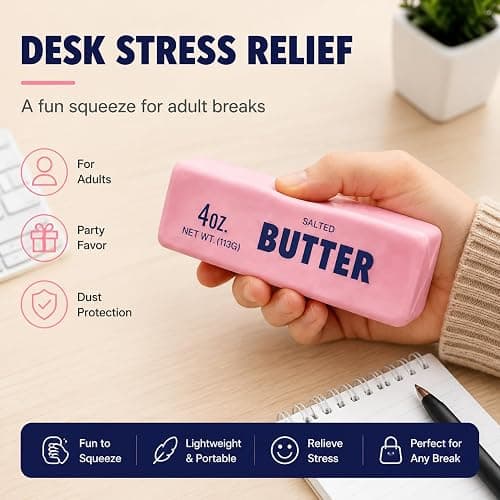 Crunchy Butter Squishy in Pink with Textured ASMR Filling for Adults (Pink) | Soft Squeezable Stress Relief Desk Accessory for Office, Home and Daily Relaxation thumbnail 6