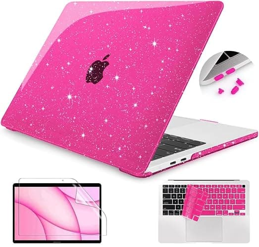 Teryeefi Pink Glitter Case Compatible with MacBook Air 13 inch 2021 2020-2018 Release M1 A2337 A2179 A1932, Sparkly Protective Hard Shell with Keyboard Cover + Screen Protector, Glitter Rose - Image 1