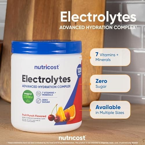 Nutricost Electrolyte Complex Powder (120 Servings, Fruit Punch) - Hydration Supplement Drink Mix with Vitamins and Minerals thumbnail 6