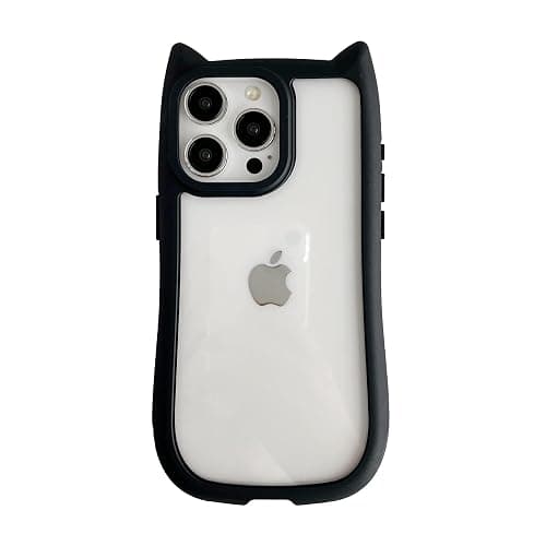 FLIRACON Cute Cat Ears Clear Phone Case Compatible with iPhone Case (Black,for iPhone 15) - Image 1