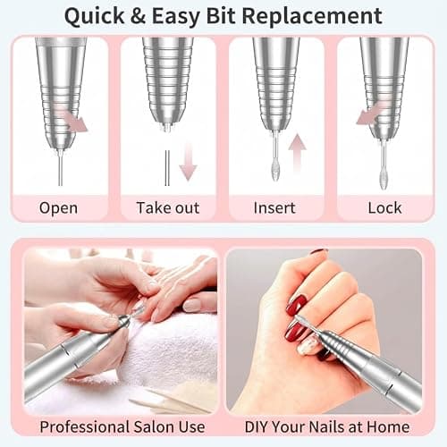 Electric Nail Drill, DELIFO Portable Nail Drill Professional 35000 RPM Nail File Machine Rechargeable Pedicure Acrylic Nails Polishing Tools with Bits LED Display for Home Salon Manicure thumbnail 6
