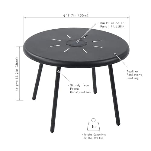 Meluvici Outdoor Side Table, 19.7" Round Solar Coffee Table with LED Lights, Waterproof Metal Patio End Table for Garden, Backyard, Balcony, Deck, Patio Furniture thumbnail 2