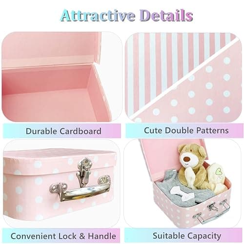 Amedoo Paperboard Suitcases Set of 3 Decorative Boxes, Compatible with Barbie Storage Organizer, Doll Clothes, Toys, Photos, Accessories, Hat, Cute Storage Gift Boxes for Kids Girls Home Decoration thumbnail 4