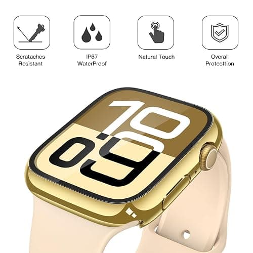 Misxi [2 Pack] Waterproof Hard Case with Tempered Glass Compatible with Apple Watch Series 11 (2025) Series 10 42mm, Overall Protective Cover for iWatch Screen Protector, 1 Gold + 1 Transparent thumbnail 4