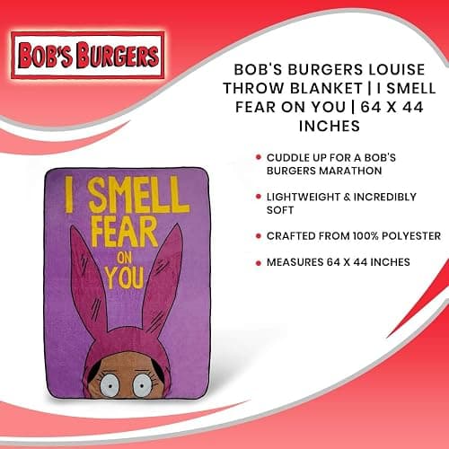 Bob's Burgers Louise Throw Blanket | I Smell Fear On You Quote | Collector's Large Pink Blanket | 64 x 44 Inches thumbnail 7