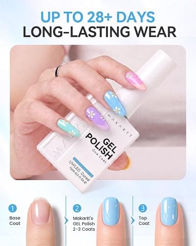 Makartt Pastel Gel Nail Polish Set 15ML: 6 High-Gloss Colors | Large Capacity, One-Coat, Spring Summer Collection, Blue Green Yellow Purple Pink, UV/LED Lamp Required, Home & Salon DIY thumbnail 5