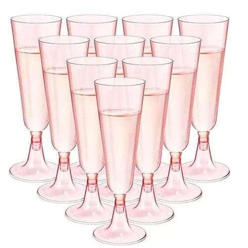 MIIDNTLX Champagne Flutes Plastic,25 Pack Wine Glasses,Disposable Champagne Glasses,5 Oz Pink Shot Cups,New Year Christmas Party Wedding Birthday Graduation Drinking Dessert Cocktail Cups Decorations - Image 1
