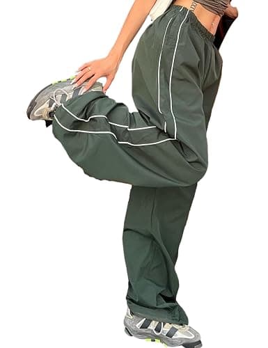 Shebote Womens Parachute Pants Wide Leg Baggy Pants Y2K Elastic Waist Jogger Sweatpants Track Pants Streetwear thumbnail 4