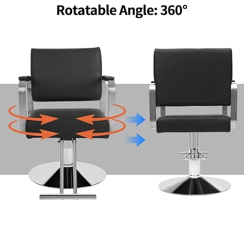 Pro Barber Salon Chair with Hydraulic Pump, 441lbs Heavy Duty Salon Chair Leather Seats Beauty Spa Hair Styling Chairs, 360° Rotatable Multi-Function Footrest for Hair Stylist Barbershop Black&Silver thumbnail 3