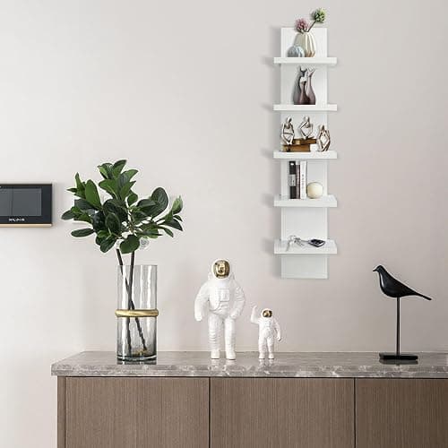 YEXEXINM 5 Tier Wall Shelf Unit - Narrow Smooth Laminate Finish - Vertical Column Wall Decor Mount Floating Storage Home Decor Organizer Tall Tower Utility Shelf for Bedrooms, Living Rooms(White) thumbnail 2