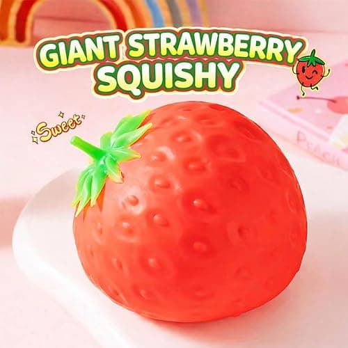 Giant Strawberry Squishy, Jumbo Realistic Strawberry Stress Ball, Large Squeezable Toy Fruit Ball, Big Strawberries Squishies Fidget Adults, Party Favor Slow Rise Pressure Release Toy (Large 7IN 1PC) thumbnail 7