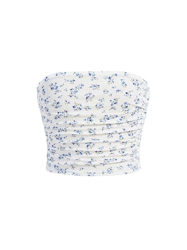 Floerns Girl's Basic Sleeveless Bandeau Kids Strapless Ruched Tube Tops - Image 1
