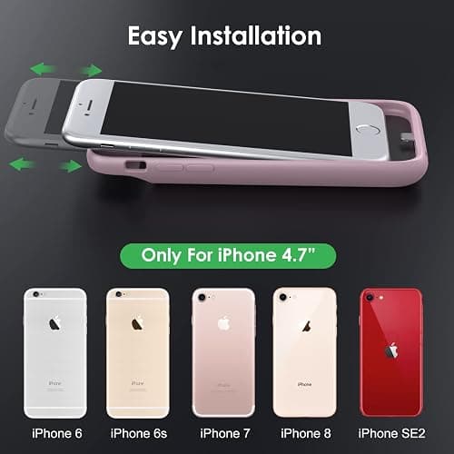 QTshine Battery Case for iPhone 8/7/6s/6/SE (2022/2020),[2025 Upgraded] 7000mAh Ultra-Slim Portable Extended Charger Cover for iPhone 8/7/6s/6/SE (2022/2020) Charging Case (4.7 Inch)-Pink thumbnail 6