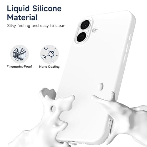 LoeoeL for iPhone 16 Plus Phone Case Liquid Silicone, Cute Girly Thin Ultra Slim Jelly Soft Rubber Gel Plustective Glossy Hard Plastic Case, Plain Solid Color Cover for Women Girl, White thumbnail 3